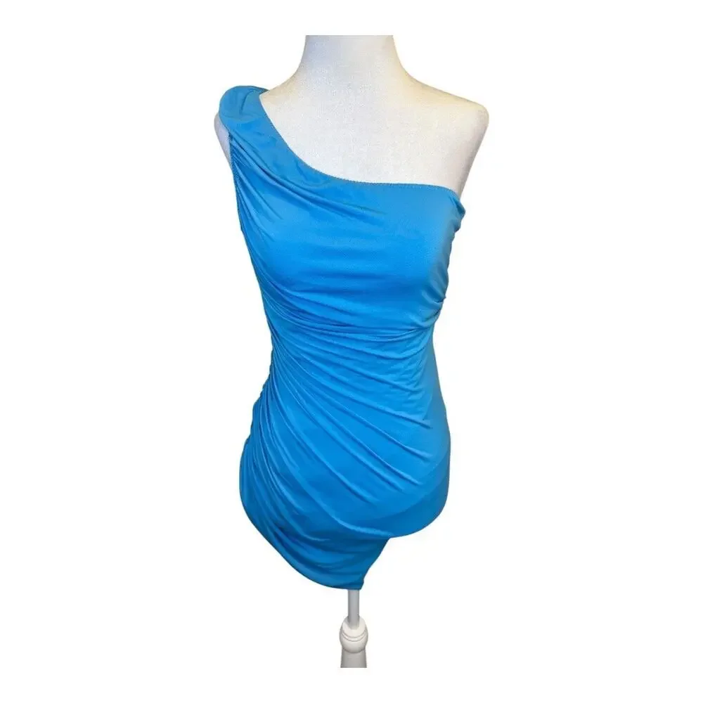 NEW Steve Madden Women’s XS Blue Ayana Dress Bodycon One Shoulder NWOT‎
